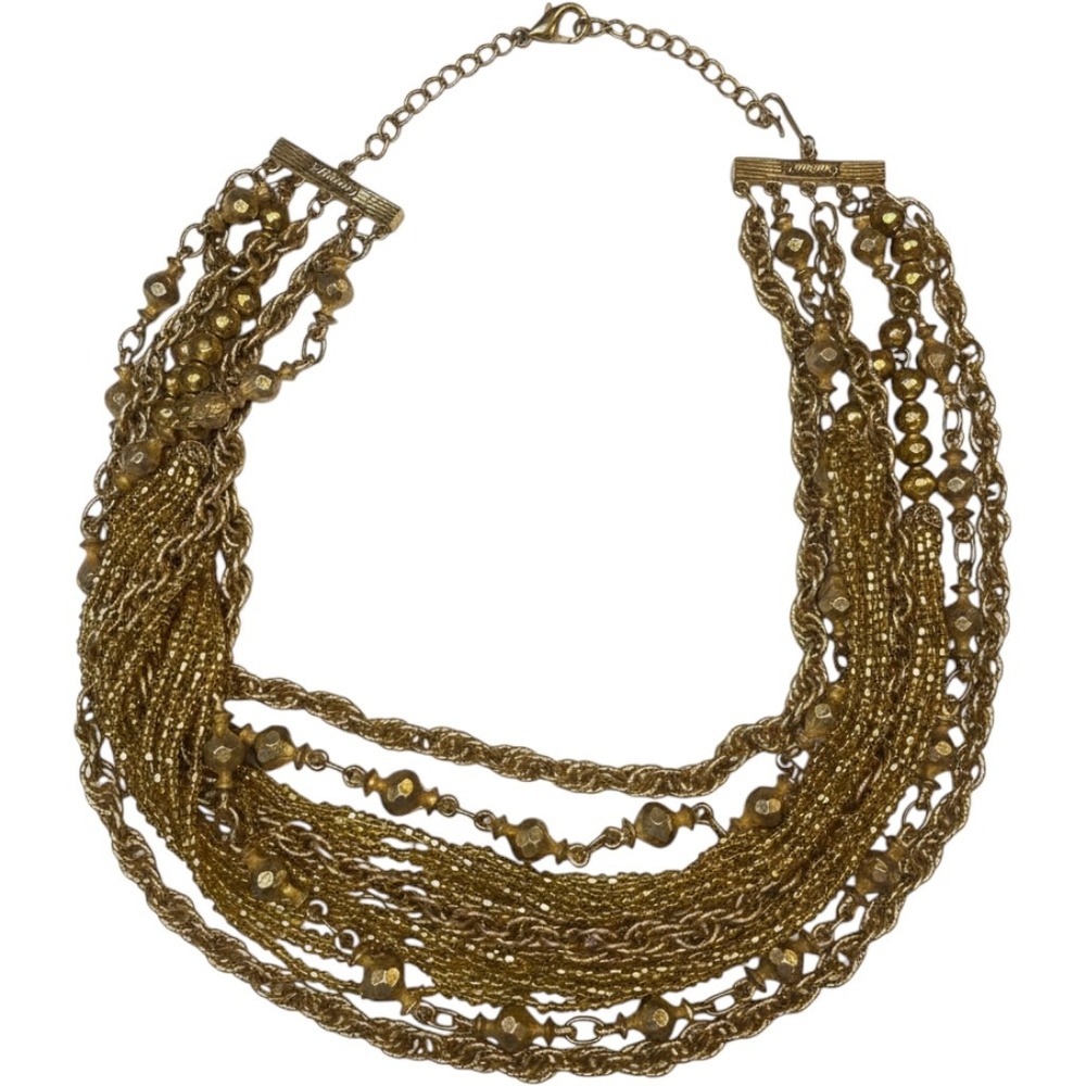 Hattie Carnegie Gold‎ Tone Multi Strand Statement Necklace Beaded Bib Signed